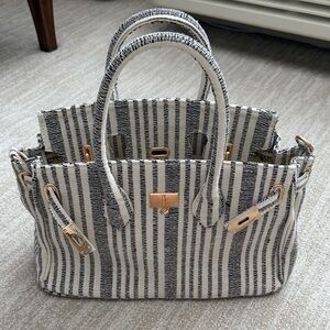 JW Pei Striped Tote Bag - Black and White